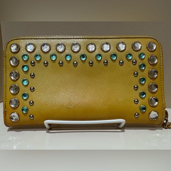 Prada Yellow Saffiano Bijou Jewel Leather Zip Around Long Zippy Wallet - Picture 7 of 16